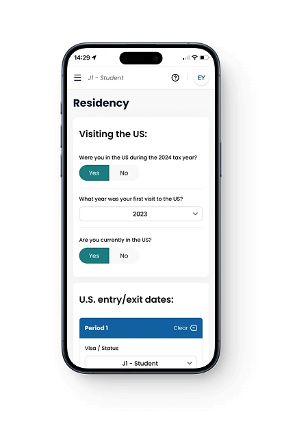 Sprintax Calculus on a phone, showing the residency determination step