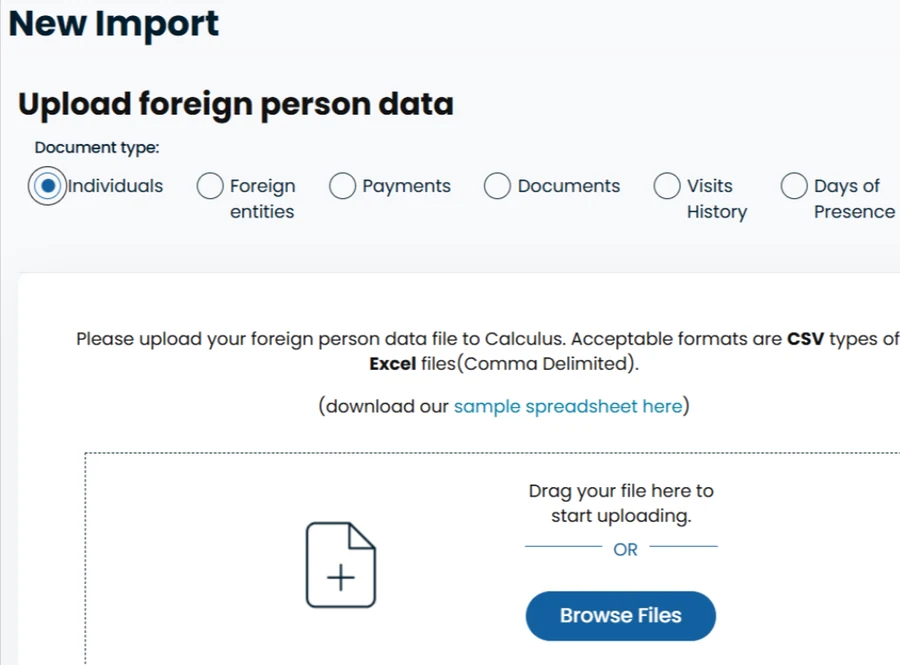 Bulk-importing a nonresident population into Sprintax Calculus
