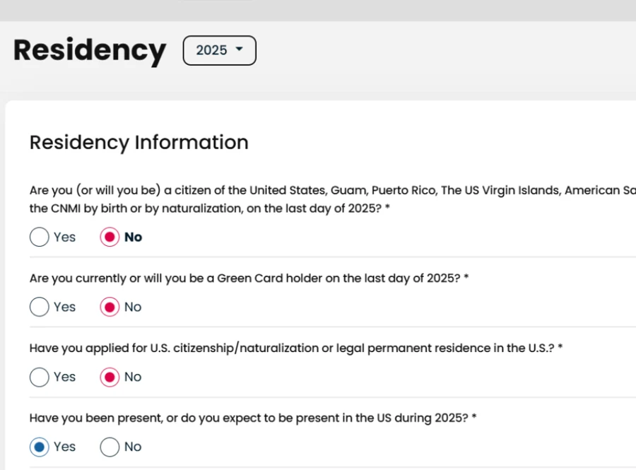 Residency and treaty determination in the Sprintax Calculus dashboard