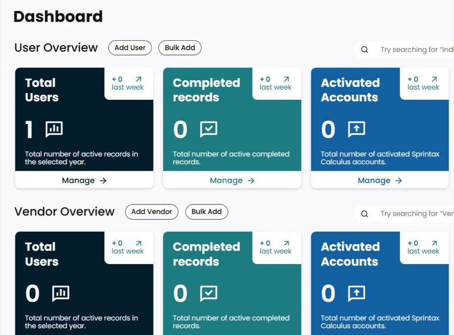 The Sprintax Calculus admin compliance dashboard
