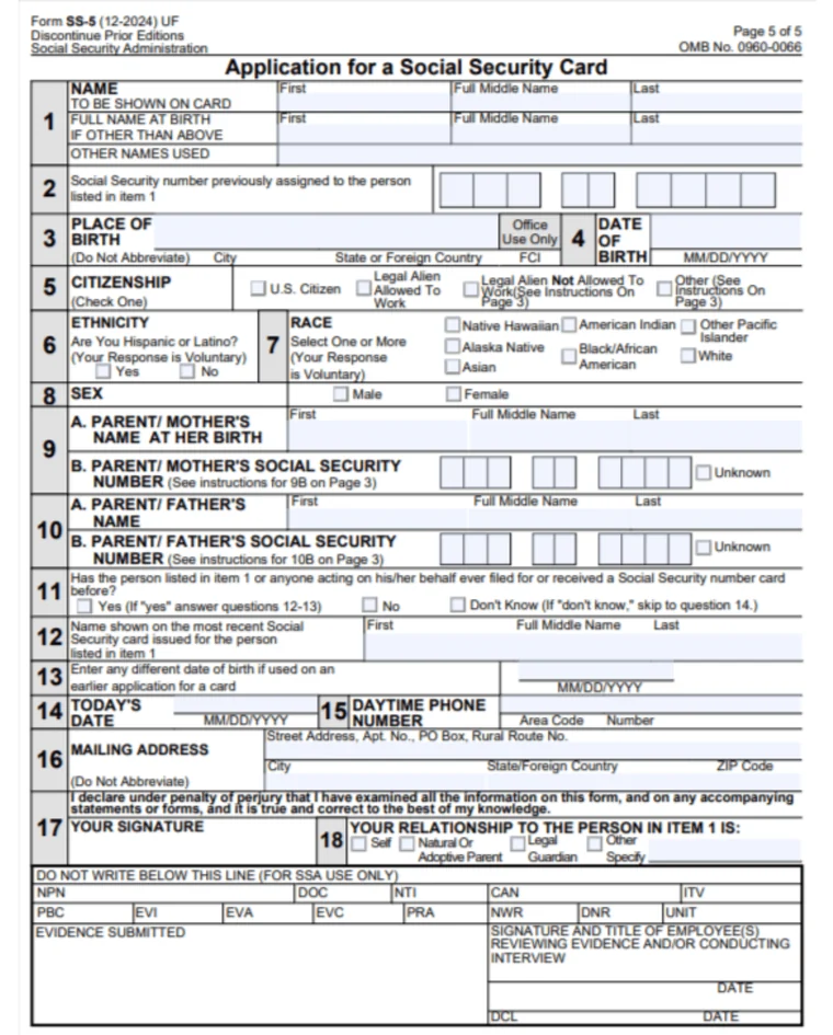 IRS Form SS-5, page one
