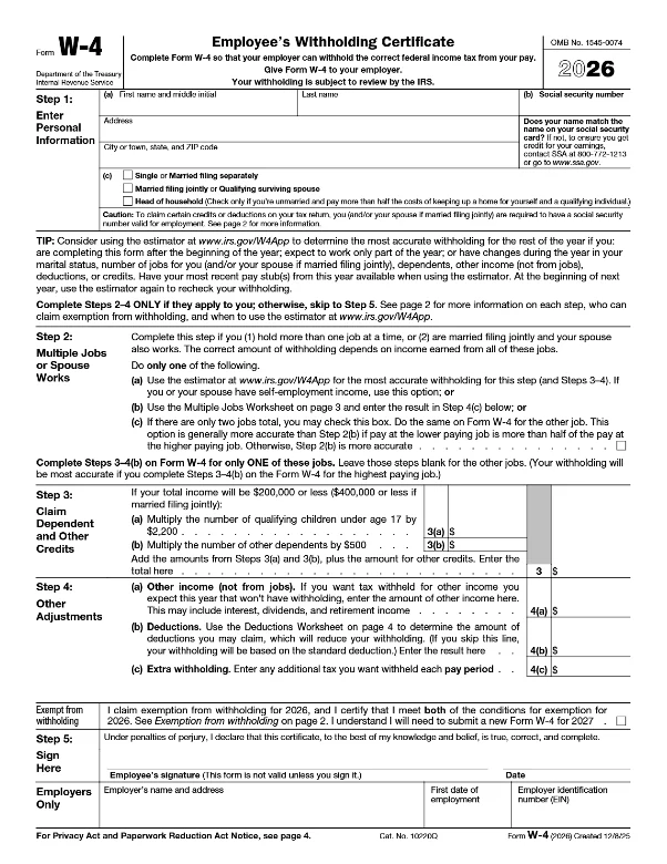IRS Form W-4, page one