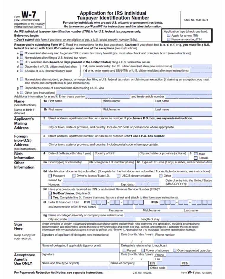 IRS Form W-7, page one