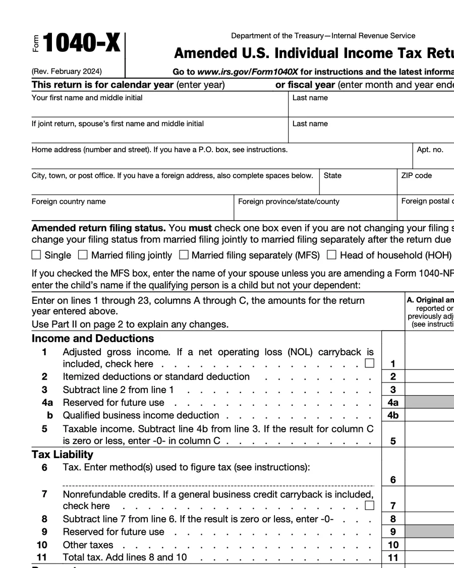 IRS Form 1040-X, page one