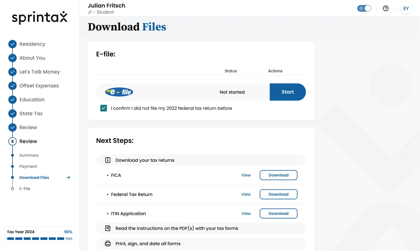 Downloading completed federal tax forms