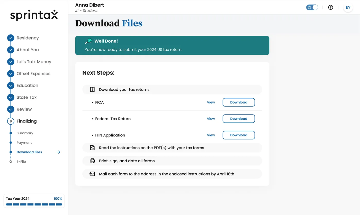 State return documents ready for download